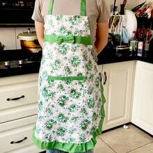 1pc Floral Print Women's Breathable & Lightweight Apron With Pockets, Suitable For Kitchen, Cooking And BBQ