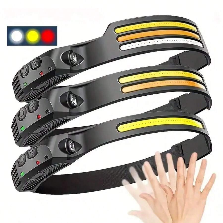 1pc Multi-Function COB Headlamp Sensor LED Strip Headlight, Rechargeable Work Light Suitable For Hiking, Running, Cycling - 彩色 - 查看 1