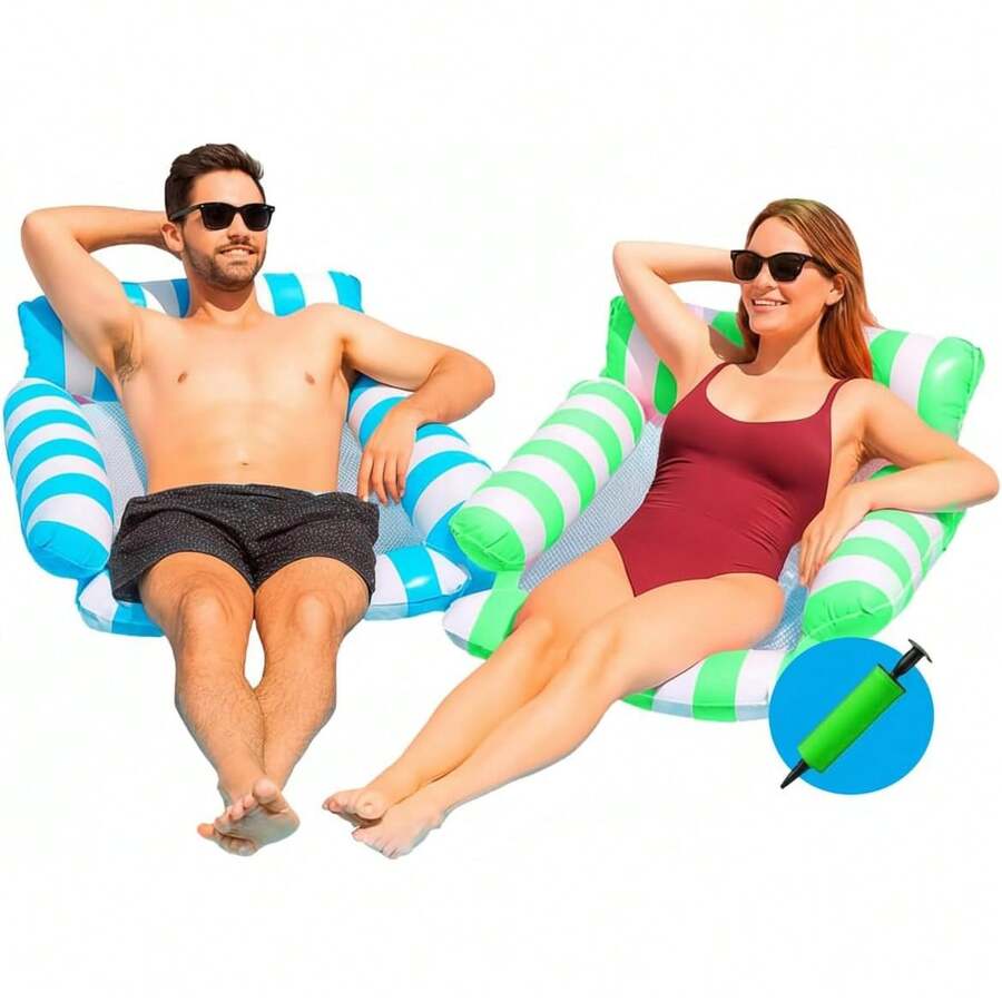 EstiloBluelander Set De 2 Hamacas Inflables Para Alberca 103X103 Cm, Flotador Para Adultos En PVC Con Malla De Nailon, Soporta Hasta 100 Kg, Incluye Bomba De Aire, Ideal Para Relajarse En PiscinaVersióN Mejorada