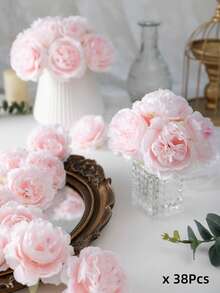 MEHELANY 25 件人造牡丹花头浅粉色仿花丝绸人造花头模拟牡丹用于婚礼派对装饰、蛋糕装饰和家庭客厅餐桌装饰、万圣节装饰、圣诞节装饰、秋季派对装饰、丰收餐桌中心装饰、圣诞树/花环装饰