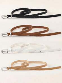 4pcs Silver Buckle PU Waist Belts For Women - Thin Casual Fashion Belts, Versatile To Pair With Dresses, Jeans & Casual Pants, Suitable Gifts For Summer, Autumn, Halloween, Parties & Festivals - 彩色 - 查看 3