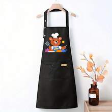 1pc Cute Cartoon Bear Chef Print Kitchen Apron With Large Pockets, Adjustable Long Straps & Durable Polyester - Multi-Purpose For Cooking, Milk Tea Shops, Salons, Art Studios, Flower Shops, Artistic Smock, Playful Design, Functional Design - AZX0001 - 查看 5