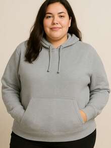 Plus Size Plain Unisex Women's Warm Fleece Sweatshirt With Kangaroo Pocket And Hood, Sizes P To G4 - 灰色 - 查看 2