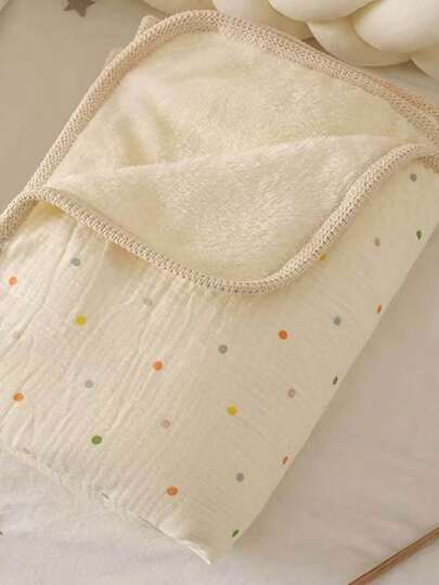 1pc Floral Printed Reversible Plush Blanket, Double-Sided Double-Layer Crochet Edging Soft Throw Blanket For Baby