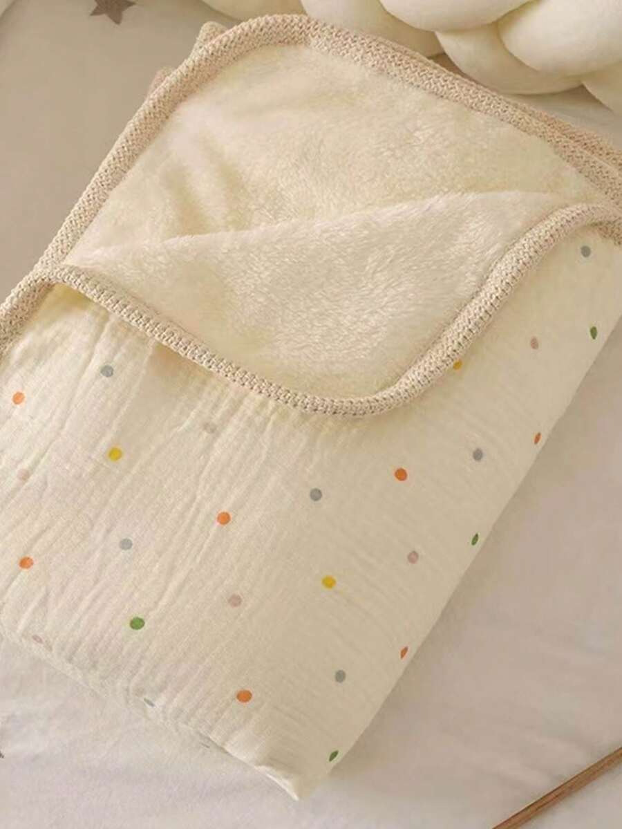 1pc Floral Printed Reversible Plush Blanket, Double-Sided Double-Layer Crochet Edging Soft Throw Blanket For Baby