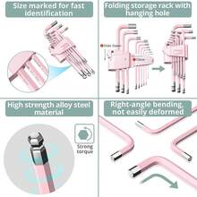 COLFULINE Juego de 9 llaves Allen rosadas, juego de llaves hexagonales de extremo de bola larga, juego de llaves Allen para mujeres, tamaño 1.5-10 mm con codificación de colores para los mejores - Rosa - Ver 9