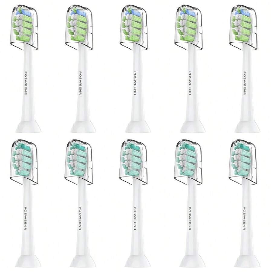 Cabezales de cepillo de dientes de repuesto compatibles con Sonicare - Recambio de cepillo de dientes eléctrico suave y eficaz para el control de la placa, paquete de 10 {color_name:Blanco - Blanco - Ver 1