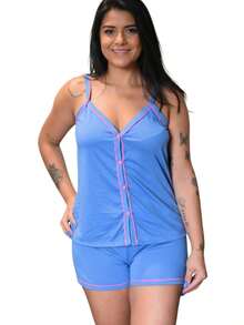 Kit With 5 Baby Doll Breastfeeding Pajamas With Surgical Straps And Luxury Buttons Blogger Mesh - Multicolor - View 8