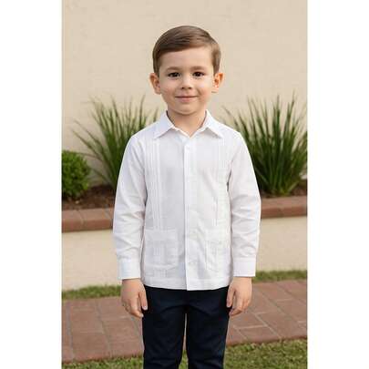 CAMISA GUAYABERA MANGA LARGA BORDADA SENCILLA BAILABLE DISFRAZ VESTUARIO OCASION ESCOLAR