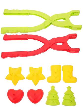 儿童雪球制作玩具，圣诞树、星星、爱心、袜子造型雪球制作玩具，适合3岁以上儿童，冬季户外可拆卸雪夹玩具工具套装，适合作为生日圣诞礼物（颜色随机）