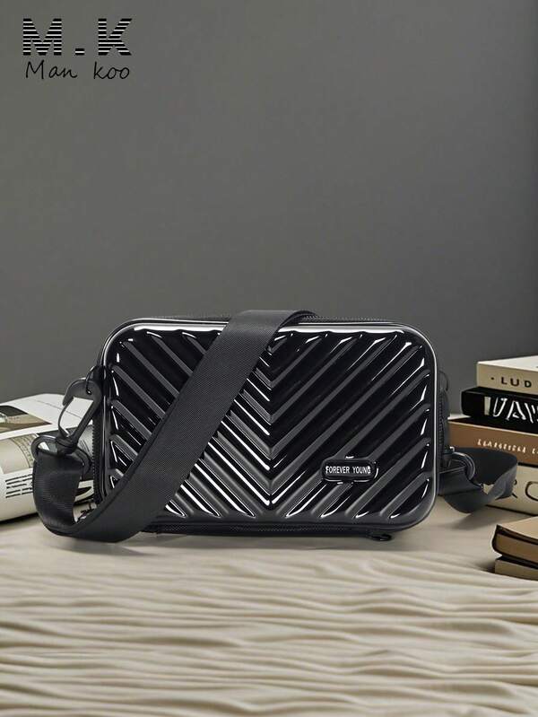 Mini Suitcase Crossbody Bag Hard Shell Shoulder Bag Lightweight Backpack For College Students Travel, PVC Waterproof Solid Color Square Bag, Casual Street Style Gift For Boyfriend Christmas Pouch