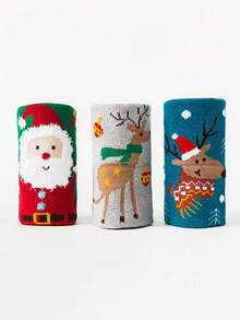 3 Pairs Cartoon Christmas Kids Socks, Autumn/Winter Boys Girls Mid-Large Children New Year Socks