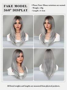 Gorgeous-24 Inch Layered Grey Wigs For Women, Long Straight Wigs With Curtain Bangs, High Density Fluffy Synthetic Heat Resistant Fiber Hair Wig For Anime Cosplay Wear, Music Festival Party Use - 漸變灰色 - 查看 7