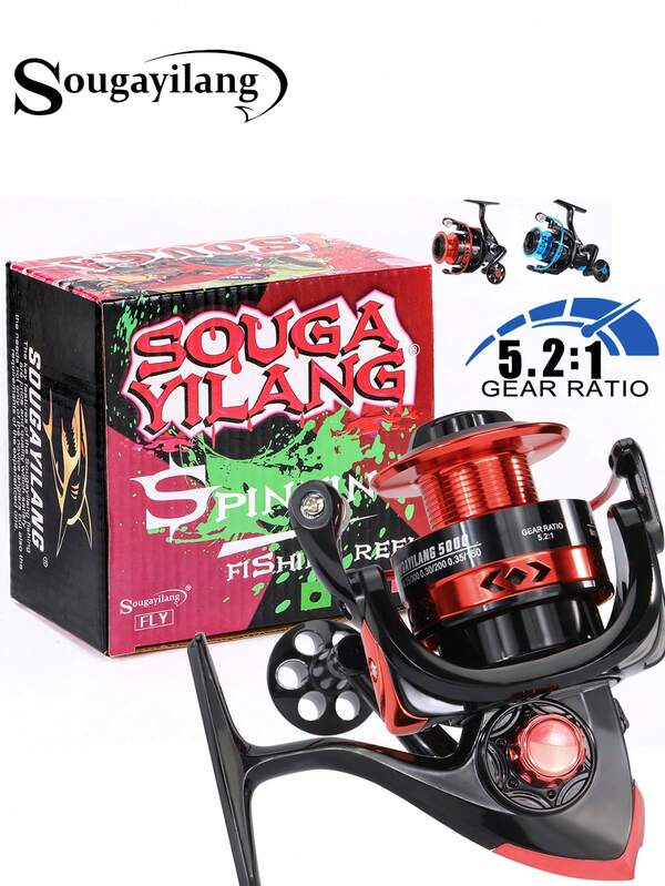 SOUGAYILANG 1 PC Fishing Gear Spinning Reel 1000-5000Serise 5.2:1 Gear Ratio, 14BB Aluminum Spool, 2 Colors.For The Small And Medium Fishes