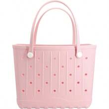 Large Rubber Beach Bag Travel Totes Mens Womens Waterproof Rubber Beach Tote For Work Picnics Shopping Outdoor - 肉粉紅色 - 查看 1