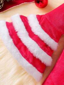 Young Girl' Fashionable Cute Red Flannel Patchwork Warm & Comfortable Dress - Red - View 5