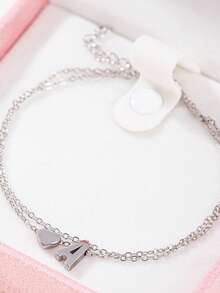1pc Fashion Elegant Lady Hot Sell Silver Love 26 Letter Double Layer Anklet - Silver - View 5
