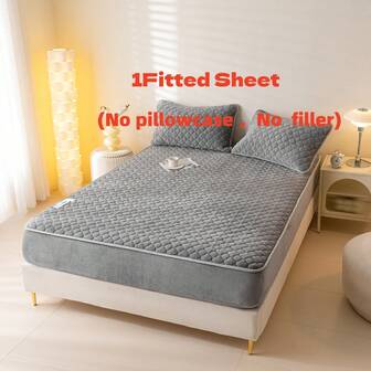 1 pieza Sábana ajustada de terciopelo de leche a rayas sólidas, estilo minimalista moderno, ropa de cama cálida para uso doméstico