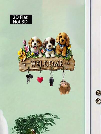 1pc 2D Flat Cute Puppy Wooden Multifunctional Home Key Chain For Wall Porch Room Villa Decor All Season Sunny Cozy Living Space Accessory, Lightweight Carabiner Clip, Charming Gift Idea For Home, Desk, Entryway, Front Door Decor, Perfectly Sized For Everyday Use, Durable Finished Surface, Smooth Edges, Easy To Clean, Affordable Home Accessory, Versatile Display On Shelves, Ideal Housewarming Present, Reliable Lightweight Build, Cute Puppy Figure, Whimsical Gift For Animal Lovers, Bedroom Corridor Kitchen Entryway, Best Fit For Modern Homes
