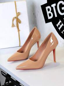 Fashionable Minimalist Pointed Toe Glossy Patent Leather Stiletto High Heel Pumps, Women's Party Dress Shoes