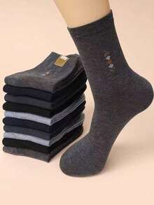 5 Pairs Black White Grey Breathable Men's Crew Socks, Random Assortment