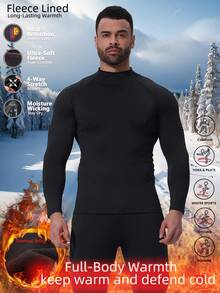 Warm Fleece High Neck Long Sleeve Lightweight Soft Fitted Thermal Underwear Shirt, Outdoor Sports Running Skiing Hunting Casual Cold Weather Warm Fleece Long Sleeve Top