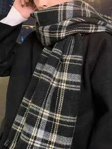 1pcElegant & Cozy Men's Plaid Scarf - Perfect Autumn/Winter Warmth, Stylish Woven Accessory With Fringe, Ideal Gift For Him