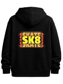 Skate Hoodie Black Hoodies Sweater Hoodie Men Stylish Autumn/Winter Outerwear Comfortable For Casual Wear - 黑色 - 查看 1