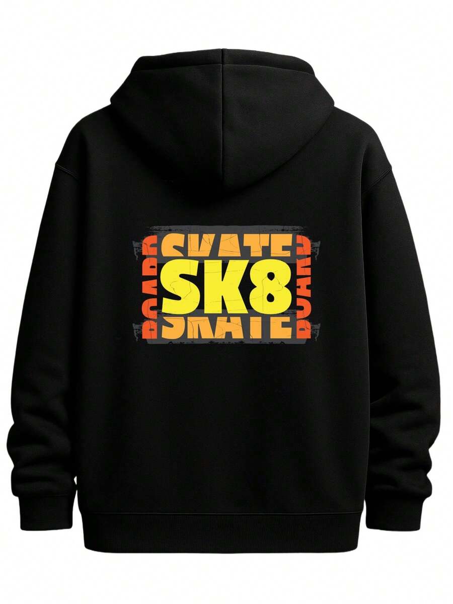 Skate Hoodie Black Hoodies Sweater Hoodie Men Stylish Autumn/Winter Outerwear Comfortable For Casual Wear - 黑色 - 查看 1
