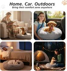 Small Dog & Cat Beds For Indoor Cats, Donut Cuddler Warming Soft Dog Beds With Anti-Slip Bottom, Round Calming Fluffy Plush Faux Fur Cushion Bed For Small Medium Dogs (20", Smoke Grey) - 藏蓝色 - 查看 6