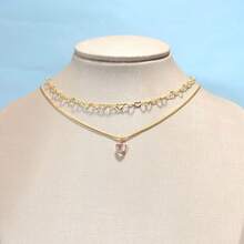 Kit Of 2 Heart-Shaped Women's Necklaces With Colored Zirconia Pendant, Plated In 925 Silver Or 18K Gold - Vàng - Xem 13