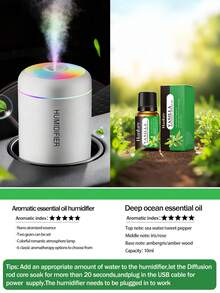 Humidificador USB y difusor de aromaterapia, con niebla fría de 180ml, funcionamiento silencioso, luz nocturna, diseño portátil, adecuado para dormitorio, escritorio, oficina y hogar - Ambientador de aire, humidificador de dormitorio, humidificador de escritorio, decoración de habitación, tecnología acústica de pulverización (purificador de aire, difusor, humidificador para dormitorio)