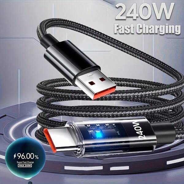 Cable transparente de carga rápida de 240W máx., Cable USB A a USB C de carga rápida, compatible con iPhone 16/15/Plus/Pro/Pro Max, carga rápida para Honor, Realme, OPPO, Oneplus, carga rápida avanzada