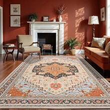 Alfombra de dormitorio de 5 x 7 pulgadas, lavable a máquina, con respaldo antideslizante para sala de estar, alfombra clásica suave, decoración de habitación infantil, azul y beige - Azul y naranja - Ver 13