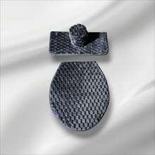 Juego de baño funda para tapa de inodoro porta rollo tapete decorativo 4 piezas wc - Gris Oscuro - Ver 7