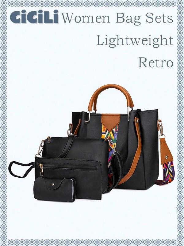 مجموعة حقيبة فاشن 4 في 1 - حقيبة يد على الطراز الأوروبي والأمريكي، حقيبة كتف، حقيبة متقاطعة الجسم، حقيبة دلو، حقيبة حمل شنطه جامعه شنط جامعات شنطة ظهر للسفر حقيبه جامعه