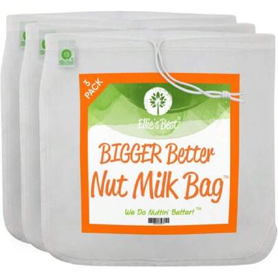 Pro Quality Nut Milk Bag - 3 XL12"X12" Bags - Coercial Grade Reusable All Purpose Food Strainer -   - Ultra Strong Fine Nylon Mesh - Almonilk, Juices, Cold Brew Recipes Videos,26167636
