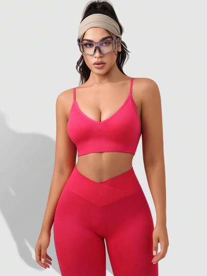 In Sports BH Shorts Set, Built Cup Pads Adjustable Straps, Yoga Leggings, Cycling Shorts, Seamless Com Tafel Fitted view 4