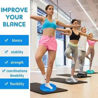 1 pieza Almohadilla de equilibrio, cojín inflable redondo, bola de yoga plana Thick para fitness, alfombra de absorción de impactos de Yoga suave, almohadilla de soporte, cojines de masaje de fitness de estilo principiante, entrenador de tobillo