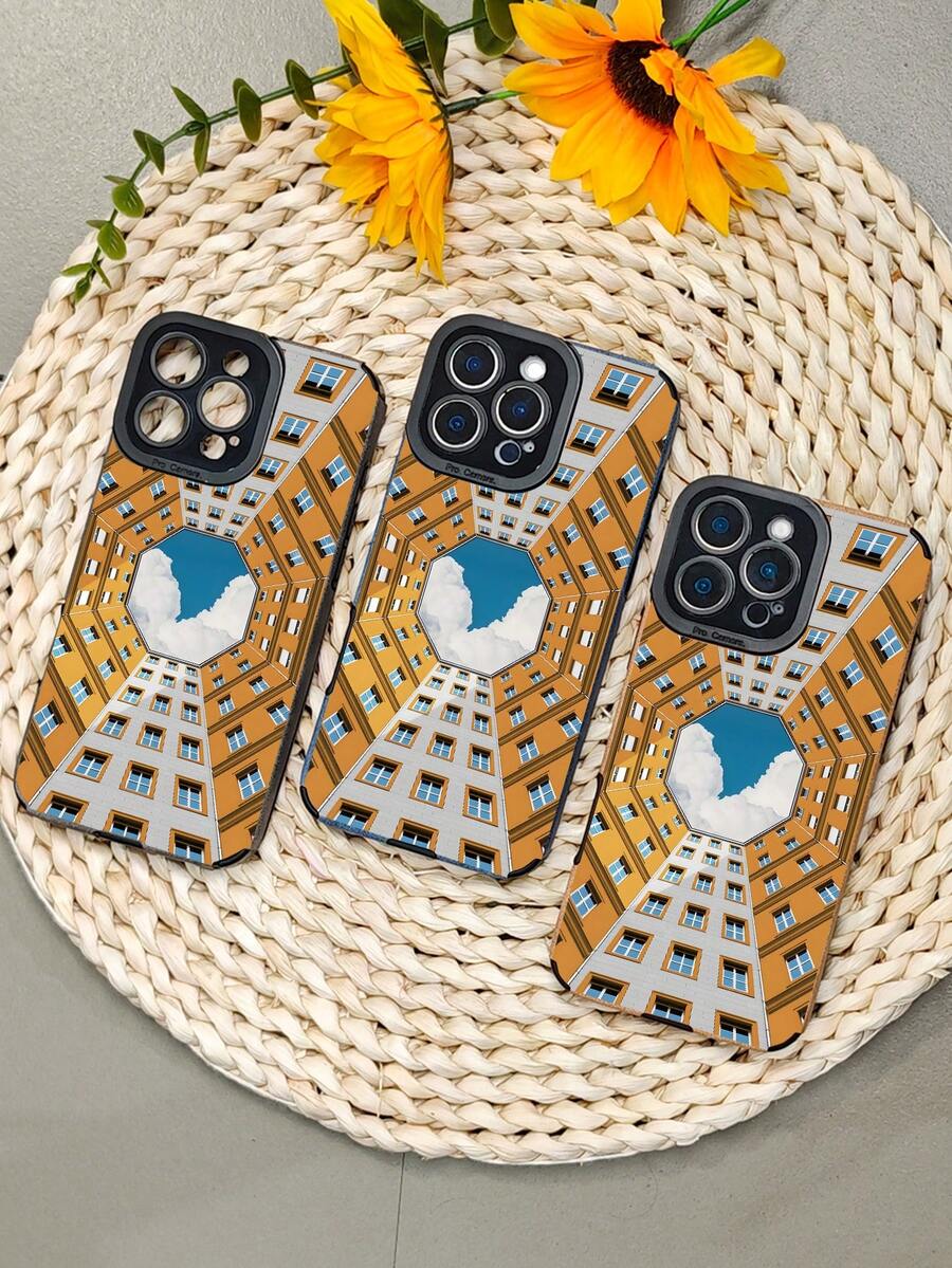 Symmetrisches Architekturdesign mit blauem Himmel-Wolken-Muster, Handyhülle mit ästhetischem Gebäude-Print für Damen, minimalistische künstlerische Schutzhülle, reiseinspirierte modische Handyhülle, kompatibel mit iphone16 pro max/16pro/16plus/16/15promax/15pro/15plus/15/14promax/14pro/14plus/14/13promax/13pro/13/12promax/12pro/12/11promax/11pro/11/X/XS/XSmax