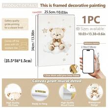 1 pieza, Arte de pared de lienzo, Decoración enmarcada para guardería, Pintura decorativa de oso de peluche. Características: Un oso de peluche sentado en una luna creciente, un oso de peluche sentado en una nube, un oso de peluche sosteniendo un globo. Ideal para: Decoración de habitación infantil, Decoración de guardería, Decoración de habitación de bebé, Decoración de jardín de infantes, Decoración de habitación de niño/niña, Decoración de sala de juegos