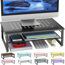 Desk Organizers And Accessories, 2-Tier Metal Monitor Stand Riser, Desk Organizer For Monitor, Office Desk Storage Organizer For Office Supplies (Black){Inchcolor_nameinch:InchBlackinch} - 黑色 - 查看 1