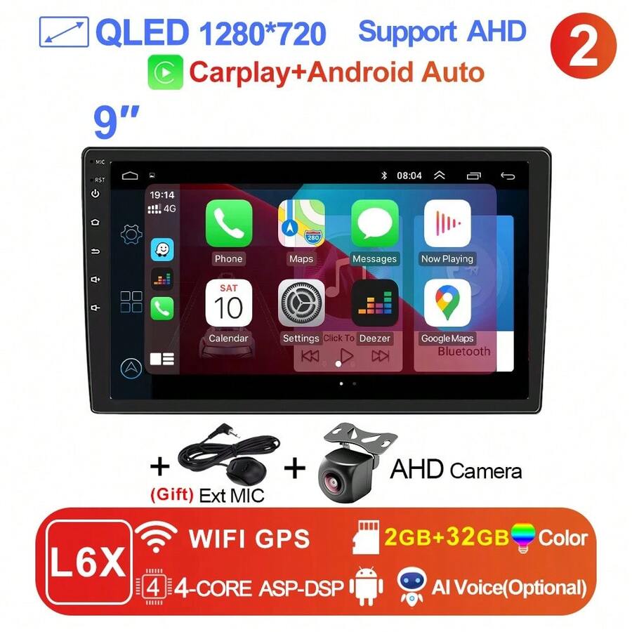 LEHX 8Core 9 pulgadas Universal 2din inalámbrico Carplay Android 15 Radio de coche reproductor de vídeo Multimedia AutoRadio navegación GPS 4G WiFi - 9-L6X (2-32 GB) AHD - Ver 1