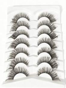 7 Pairs Of Fluffy Artificial Mink Eyelashes Slim False Eyelashes Thick False Eyelashes Curling False Eyelashes 3D Natural False Eyelashes Suitable For Holiday Parties Halloween Christmas False Eyelashes Cat Eye Lashes For Cosplay Manga Various Occasions - Criss Cross lashes - View 9