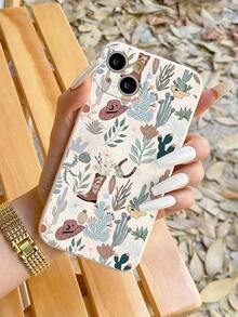 1 pieza Funda de Teléfono Suave de Estilo Occidental con Patrón de Flor de Cactus y Hoja de Luz Solar Ojo de Gato Retro Blanca Compatible con iPhone 11 12 13 14 15 16 Pro Max Carcasa de teléfono con diseño impreso Navidad - Blanco antiguo - Ver 2