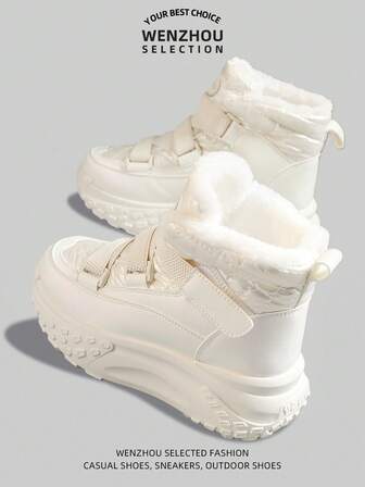 Women's Winter New Thick-Soled Snow Boots, Women's Thermal Lined Thickened Leather Boots, Waterproof And Non-Slip Sneakers
