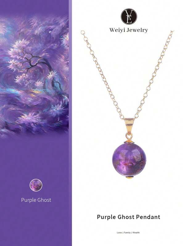 VE [VE] 1pc High-Quality Amethyst Phantom Quartz Crystal Pendant, Suitable For Self, Bestie, Girlfriend, Friend, Mom. Jewelry Color Random (Chain Not Included)