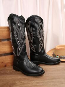 西部风格PU牛仔靴、刺绣骑士靴、切尔西靴、中筒美拉德靴，新款时尚百搭优雅舒适 - 黑色 - 查看 5