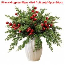 20Pcs Christmas Artificial Pine Branches With Red Berry Stems Faux Evergreen Norfolk Pine Cypress Leaves Stems- Fake Foliage Pine Needles Picks For DIY Craft Garland Home Decor.Artificial Holly Berries, Mini Fake Berries Decor Garlands, Home Vase Dining Table Holiday Patio Fireplace Decor Wedding Garden Farmhouse Table Mantel Decor, Artificial Flowers For Outdoors Christmas Decorations Room Decor
