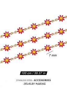 100cm/39.37in Stainless Steel Enamel Cute Daisy Chain,Gold Plated Link Chain For Diy Women Bracelet Choker Necklace Anklets Jewelry Supplies Gold Jewelry Making,Fashion Flower Summer Beach Vacation Clothing Bags Accessories - Daisy Chain - View 10